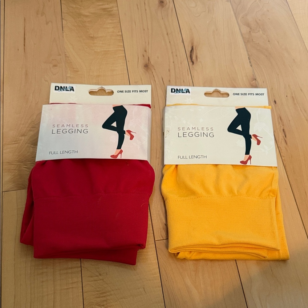 2-Pack Seamless Full Length Leggings - Red & Golden Yellow - One Size - NWT
